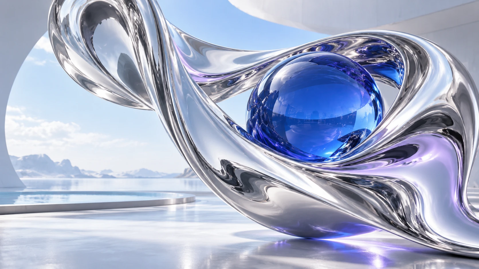 Mecha Agency — sculptural chrome and cobalt creative artwork