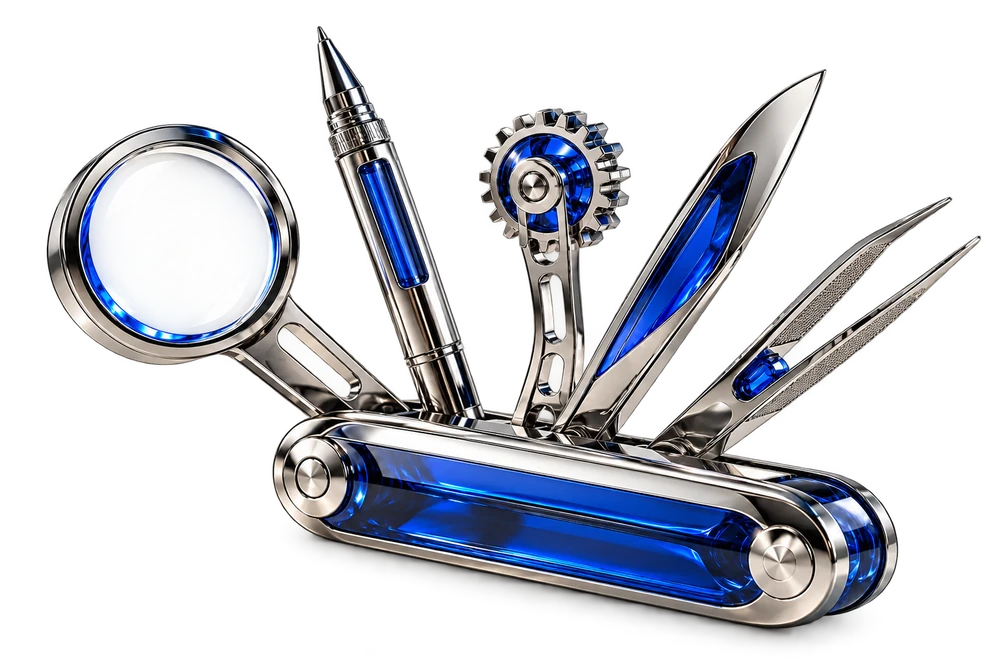 Sculptural multitool representing Mecha’s connected creative capabilities