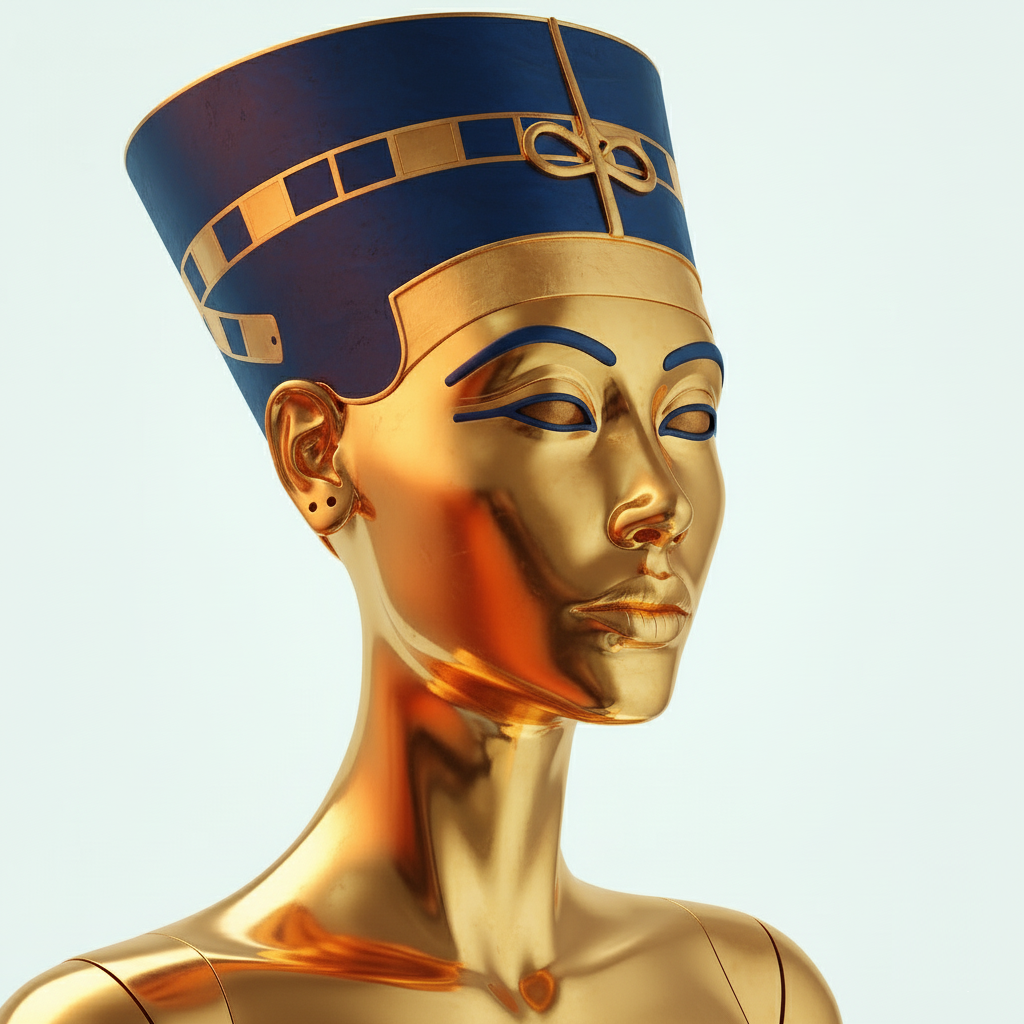 Chrome female robot torso front view